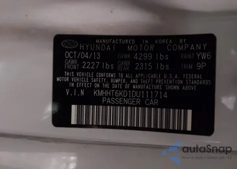 2013 Hyundai Genesis 2.0T из США, поврежденный, VIN KMHHT6KD1DU111714